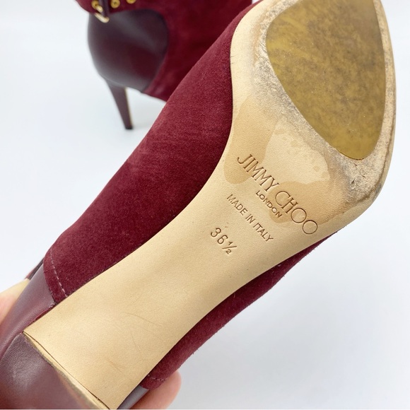 Jimmy Choo size 6.5 /36.5 Maroon Burgundy Ankle Booties Boots with Gold Hardware - Picture 11 of 11